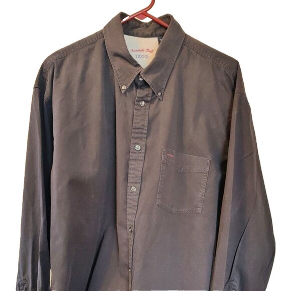 Men's Izod Oceanside Twill Long Sleeve Shirt Black Size XL - Picture 1 of 10